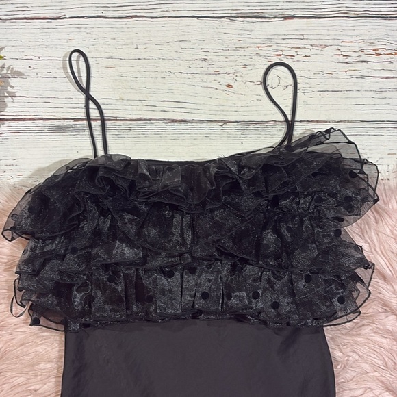 ZARA Organza Ruffle Slip Dress Polka Dot Midi Maxi Black Bloggers Fav - Picture 6 of 10